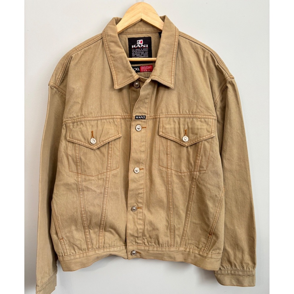 Vintage 90s Karl Kani Jeans Mens XXL Tan Khaki Denim Trucker Jacket‎  Streetwear